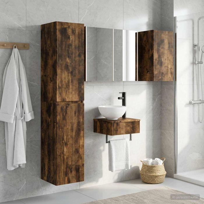Set de mobilier pentru baie 5 buc. Stejar fumuriu WALTI