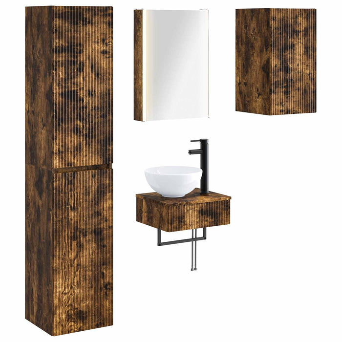 Set de mobilier pentru baie 5 pcs Stejar fumuriu WALTI