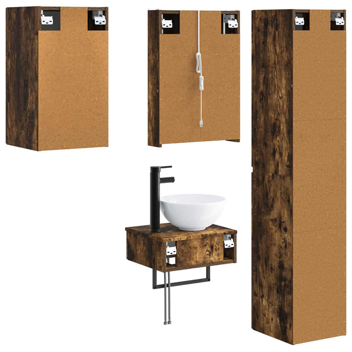 Set de mobilier pentru baie 5 pcs Stejar fumuriu WALTI
