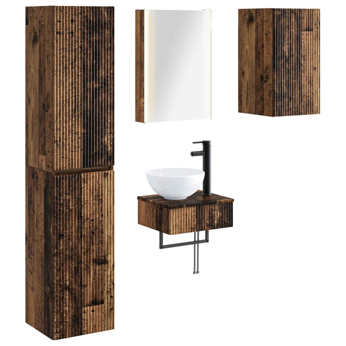 Set de mobilier pentru baie 5 pcs Lemn vechi WALTI