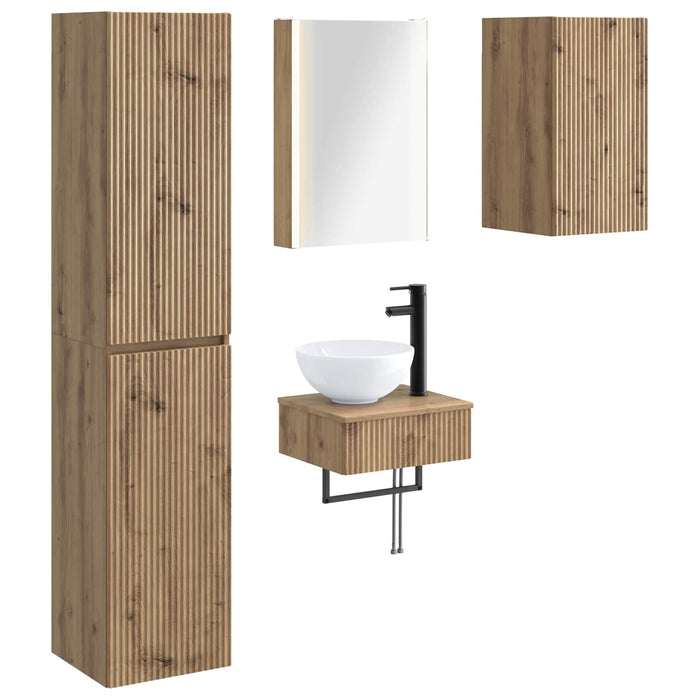 Set de mobilier pentru baie 5 pcs Stejar Artizanal WALTI