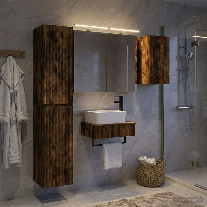 Set de mobilier pentru baie 5 buc. Stejar fumuriu WALTI