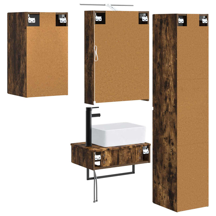Set de mobilier pentru baie 5 pcs Stejar fumuriu WALTI