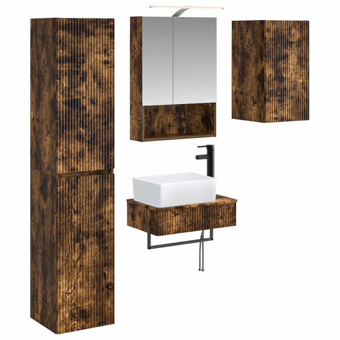 Set de mobilier pentru baie 5 pcs Stejar fumuriu WALTI
