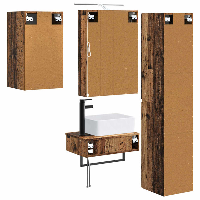 Set de mobilier pentru baie 5 pcs Lemn vechi WALTI