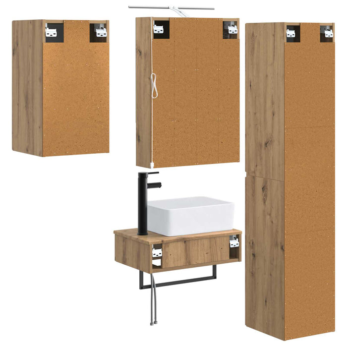 Set de mobilier pentru baie 5 pcs Stejar Artizanal WALTI