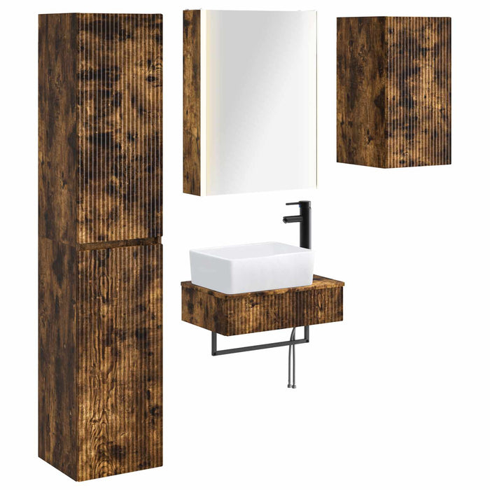 Set de mobilier pentru baie 5 pcs Stejar fumuriu WALTI