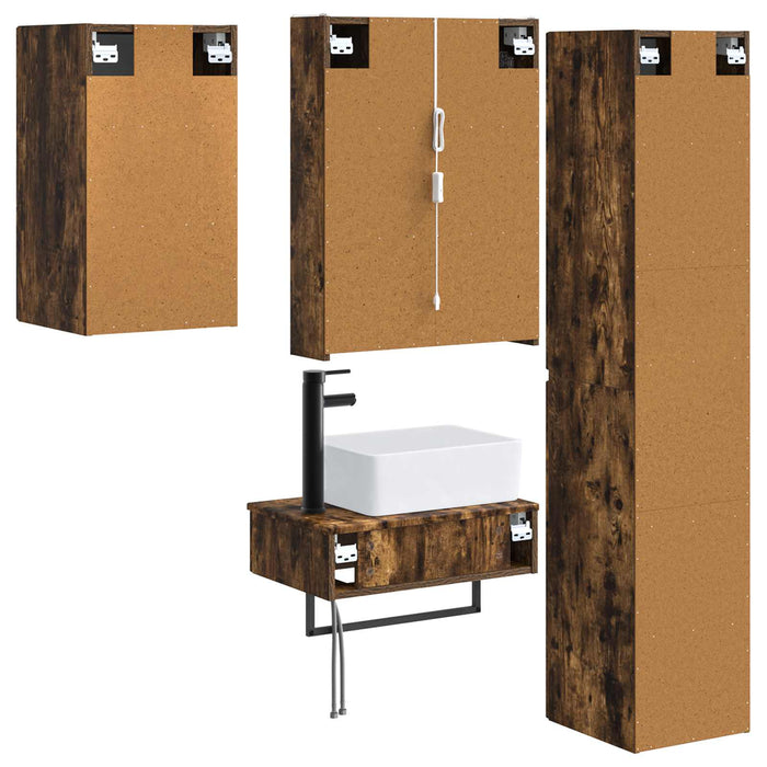 Set de mobilier pentru baie 5 pcs Stejar fumuriu WALTI