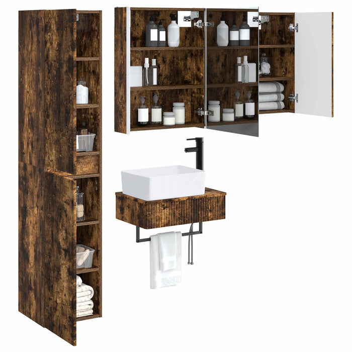 Set de mobilier pentru baie 5 pcs Stejar fumuriu WALTI