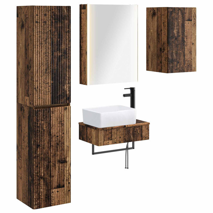 Set de mobilier pentru baie 5 pcs Lemn vechi WALTI