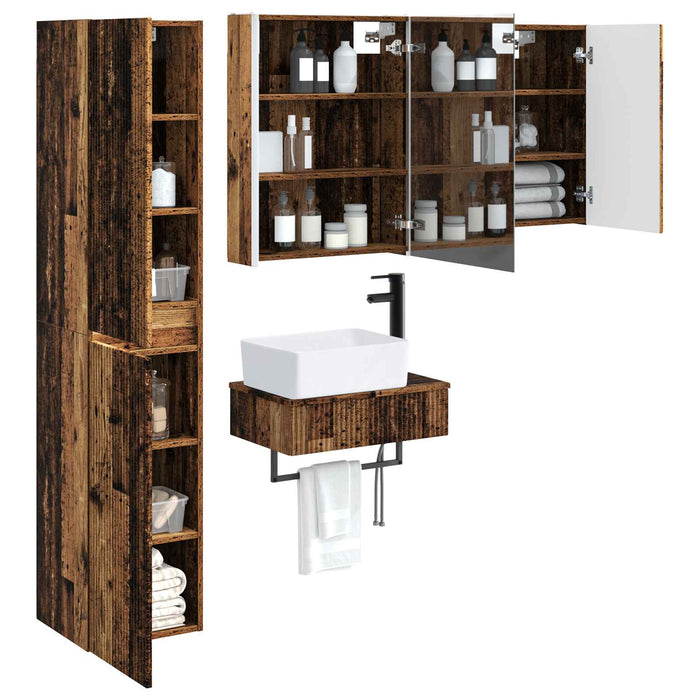 Set de mobilier pentru baie 5 pcs Lemn vechi WALTI