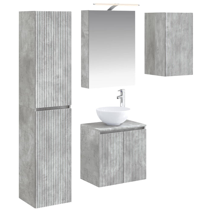 Set dulap baie 5 pcs Gri Beton 50 x 14,5 x 70 cm Lemn prelucrat WALTI