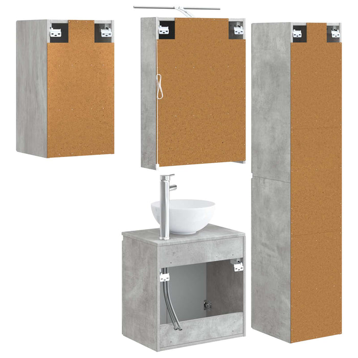 Set dulap baie 5 pcs Gri Beton 50 x 14,5 x 70 cm Lemn prelucrat WALTI