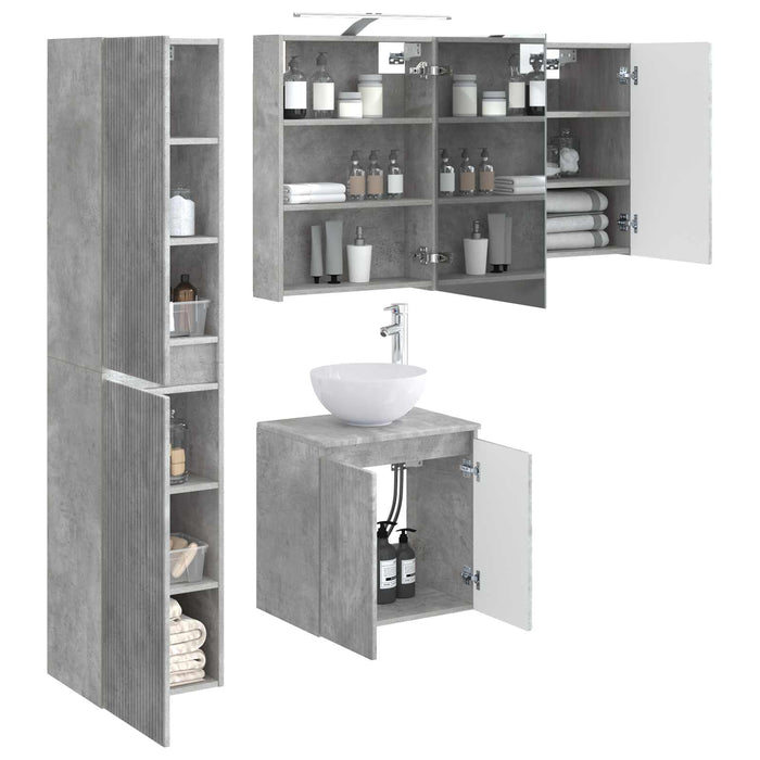 Set dulap baie 5 pcs Gri Beton 50 x 14,5 x 70 cm Lemn prelucrat WALTI