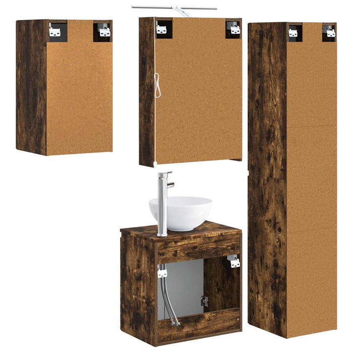 Set dulap baie 5 pcs Stejar fumuriu 50 x 14,5 x 70 cm WALTI