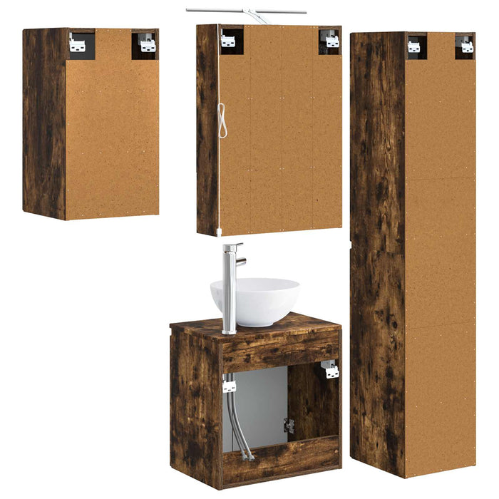 Set dulap baie 5 pcs Stejar fumuriu 50 x 14,5 x 70 cm WALTI