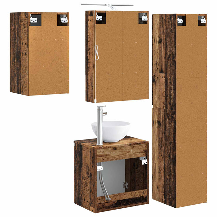 Set dulap baie 5 pcs Lemn vechi 50 x 14,5 x 70 cm WALTI