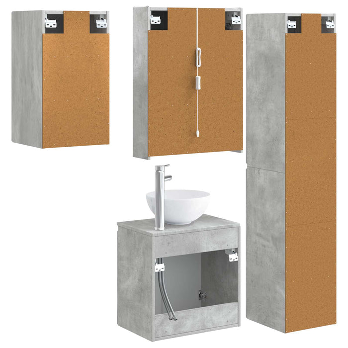 Set dulap baie 5 pcs Gri Beton 53 x 15,5 x 70 cm Lemn prelucrat WALTI