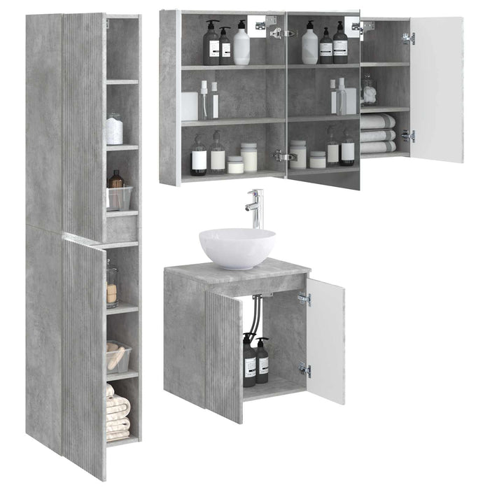 Set dulap baie 5 pcs Gri Beton 53 x 15,5 x 70 cm Lemn prelucrat WALTI