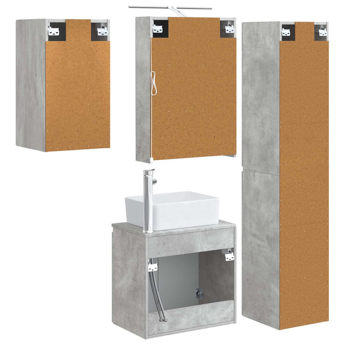 Set dulap baie 5 pcs Gri Beton 50 x 14,5 x 70 cm Lemn prelucrat WALTI