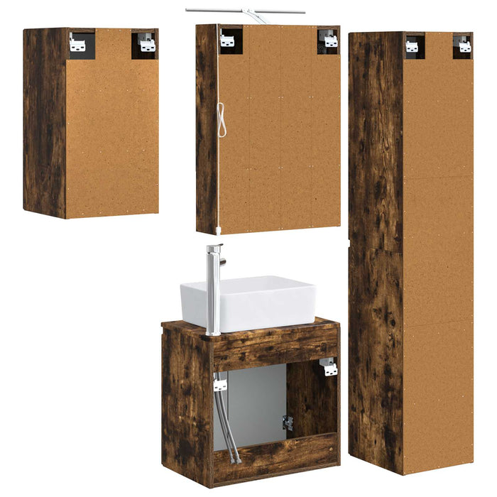 Set dulap baie 5 pcs Stejar fumuriu 50 x 14,5 x 70 cm WALTI