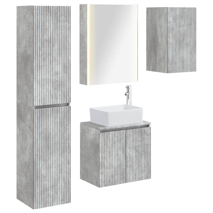 Set dulap baie 5 pcs Gri Beton 53 x 15,5 x 70 cm Lemn prelucrat WALTI