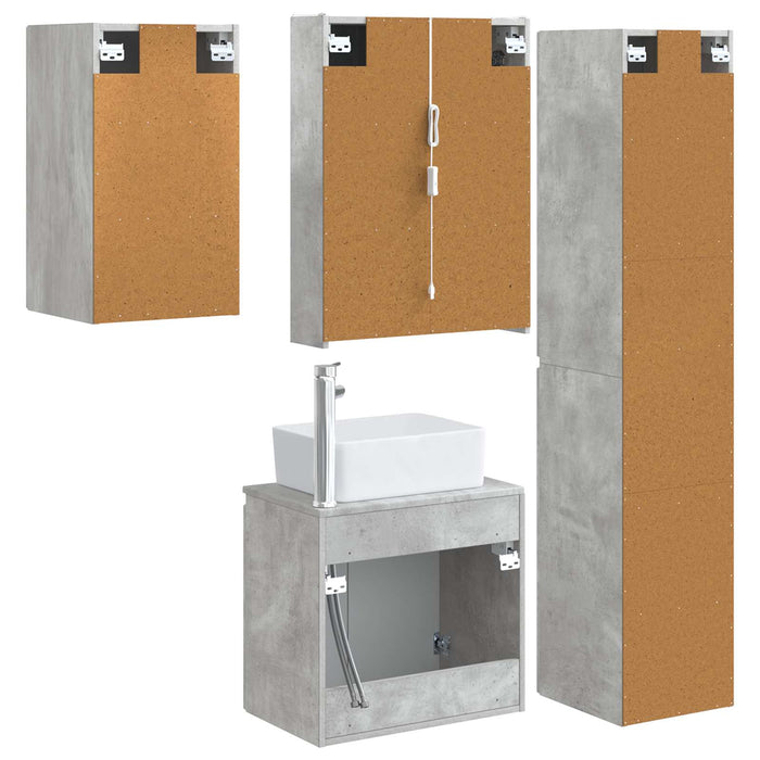 Set dulap baie 5 pcs Gri Beton 53 x 15,5 x 70 cm Lemn prelucrat WALTI
