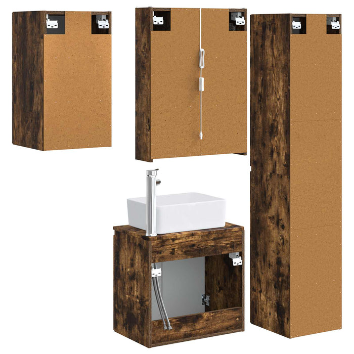 Set dulap baie 5 pcs Stejar fumuriu 53 x 15,5 x 70 cm WALTI