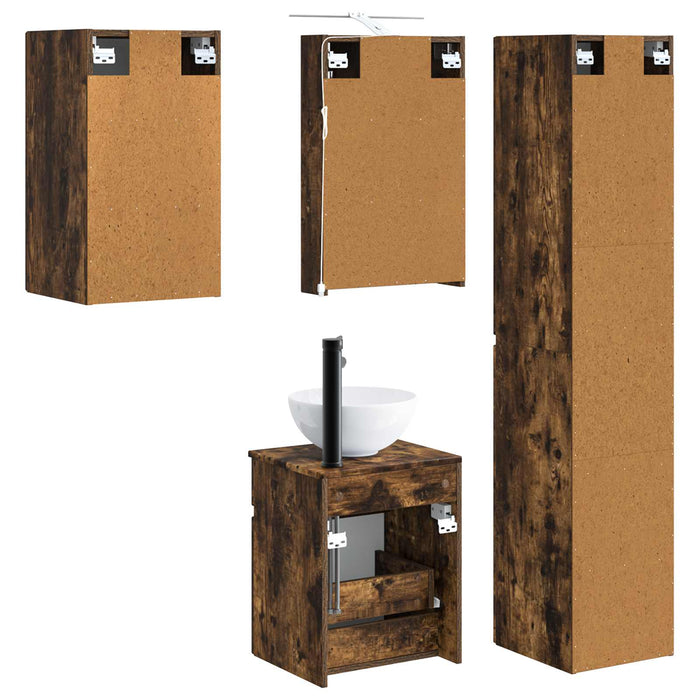 Set dulap baie 5 pcs Stejar fumuriu 40 x 10,5 x 60,5 cm WALTI