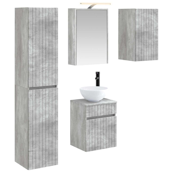 Set dulap baie 5 pcs Gri Beton 43 x 16 x 62,5 cm Lemn prelucrat WALTI