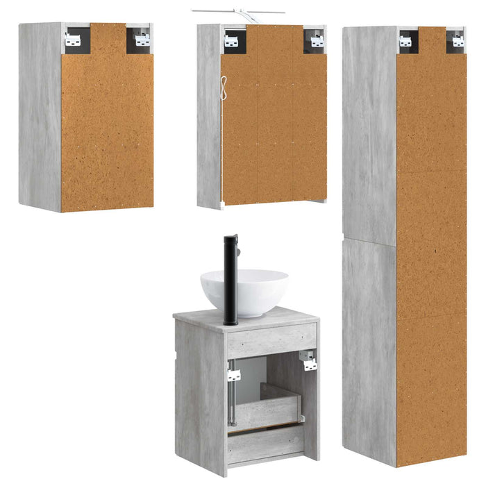 Set dulap baie 5 pcs Gri Beton 43 x 16 x 62,5 cm Lemn prelucrat WALTI