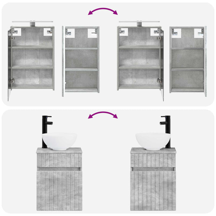 Set dulap baie 5 pcs Gri Beton 43 x 16 x 62,5 cm Lemn prelucrat WALTI