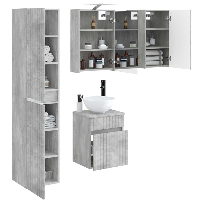 Set dulap baie 5 pcs Gri Beton 43 x 16 x 62,5 cm Lemn prelucrat WALTI
