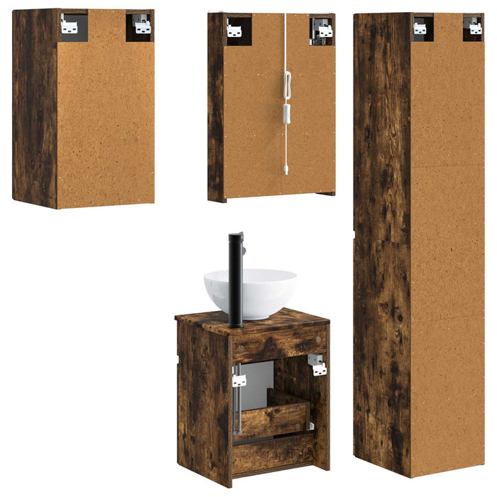 Set dulap baie 5 pcs Stejar fumuriu 43 x 11,5 x 60,5 cm WALTI