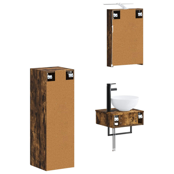 Set dulap baie 4 pcs Stejar fumuriu 40 x 10,5 x 60,5 cm WALTI