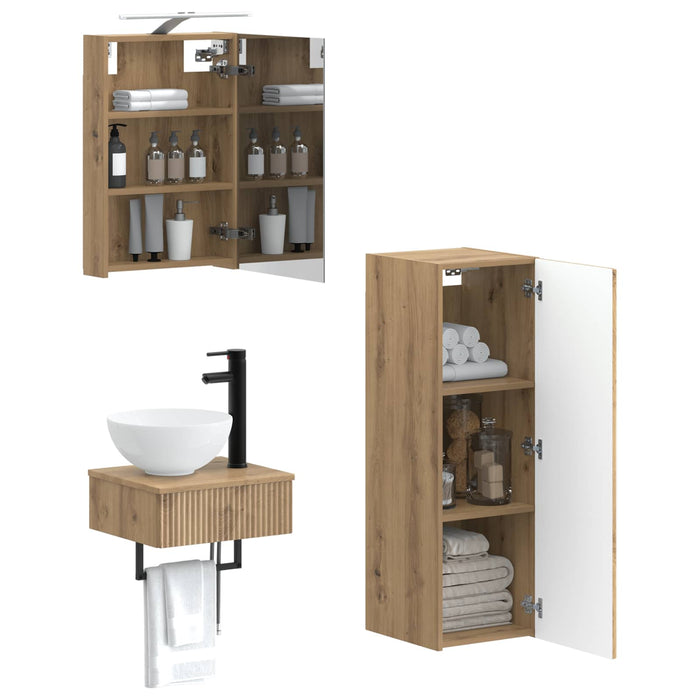 Set dulap baie 4 pcs Stejar Artizanal 40 x 10,5 x 60,5 cm WALTI