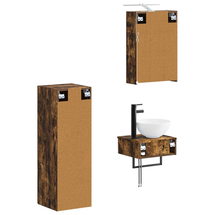 Set dulap baie 4 pcs Stejar fumuriu 43 x 16 x 62,5 cm WALTI