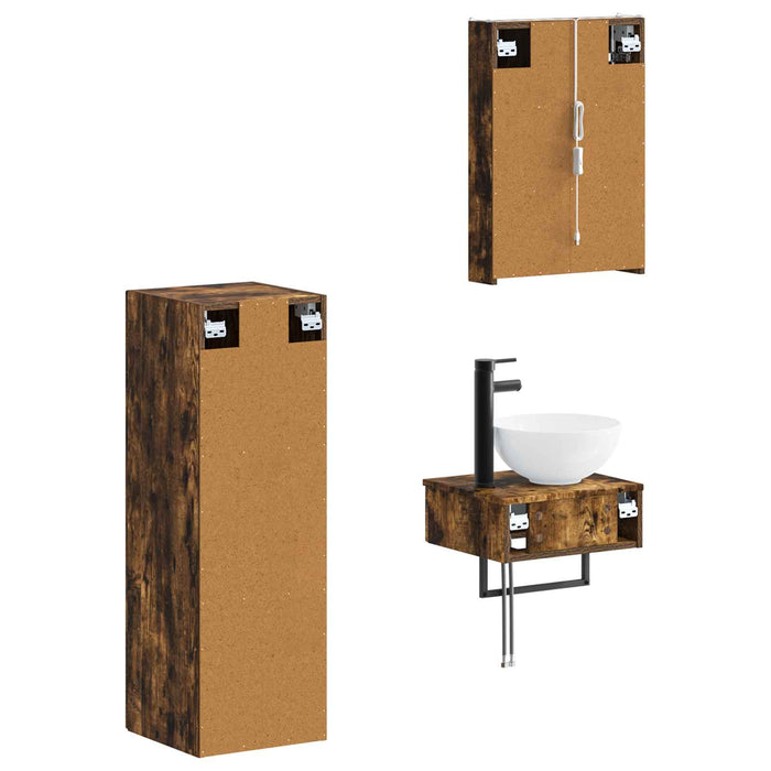 Set dulap baie 4 pcs Stejar fumuriu 43 x 11,5 x 60,5 cm WALTI