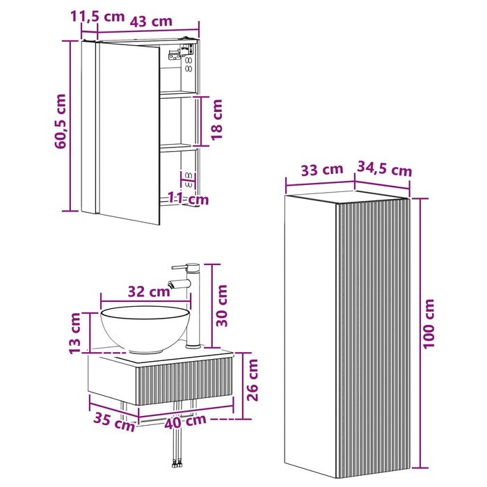 Set dulap baie 4 pcs Stejar Artizanal 43 x 11,5 x 60,5 cm WALTI