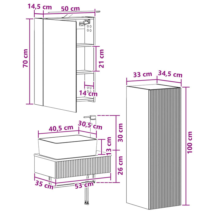 Set dulap baie 4 pcs Gri Beton 50 x 14,5 x 70 cm Lemn prelucrat WALTI