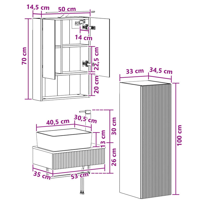 Set dulap baie 4 pcs Gri Beton 50 x 14,5 x 70 cm Lemn prelucrat WALTI