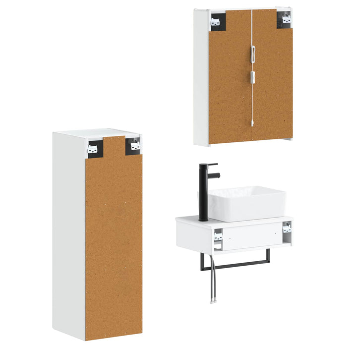 Set de mobilier pentru baie 4 pcs Alb Lemn prelucrat și sticlă WALTI