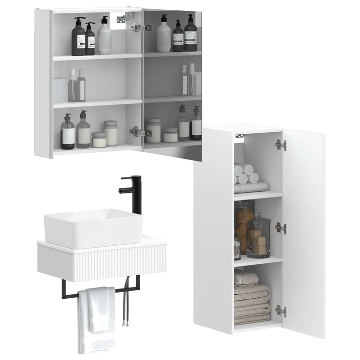 Set de mobilier pentru baie 4 pcs Alb Lemn prelucrat și sticlă WALTI