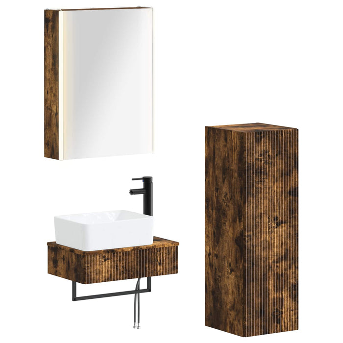 Set de mobilier pentru baie 4 pcs Stejar fumuriu WALTI