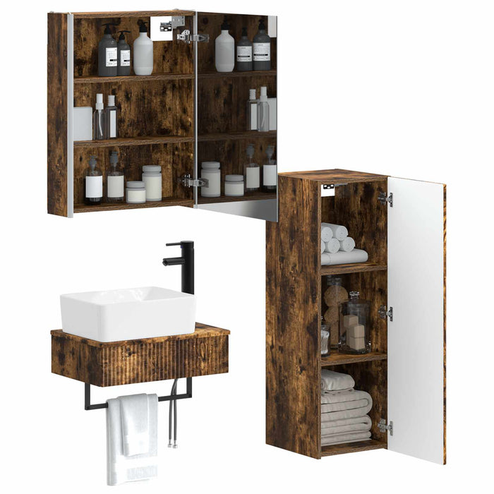 Set de mobilier pentru baie 4 pcs Stejar fumuriu WALTI