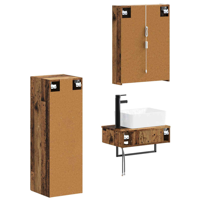 Set de mobilier pentru baie 4 pcs Lemn vechi WALTI