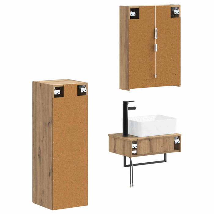 Set de mobilier pentru baie 4 pcs Stejar Artizanal WALTI