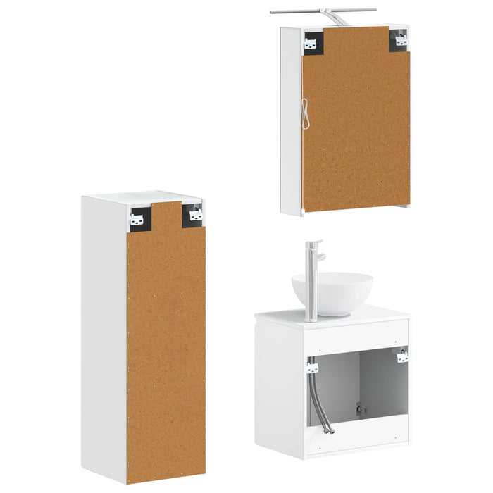 Set de mobilier pentru baie 4 pcs Alb Lemn prelucrat și sticlă WALTI