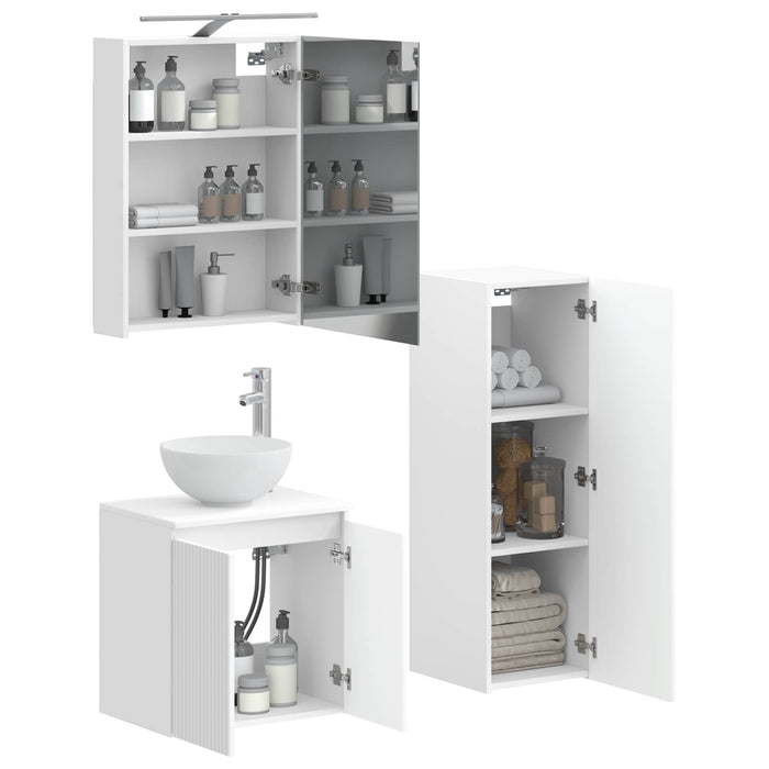 Set de mobilier pentru baie 4 pcs Alb Lemn prelucrat și sticlă WALTI