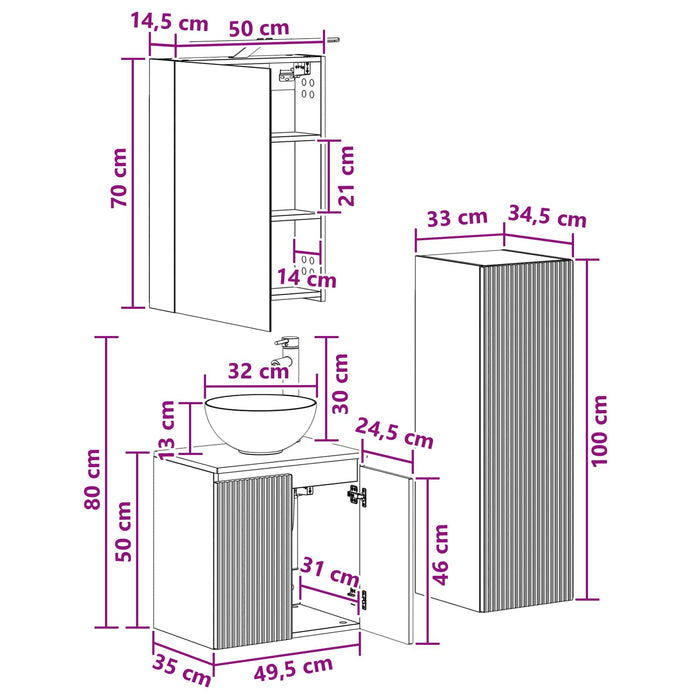 Set de mobilier pentru baie 4 pcs Stejar Sonoma WALTI